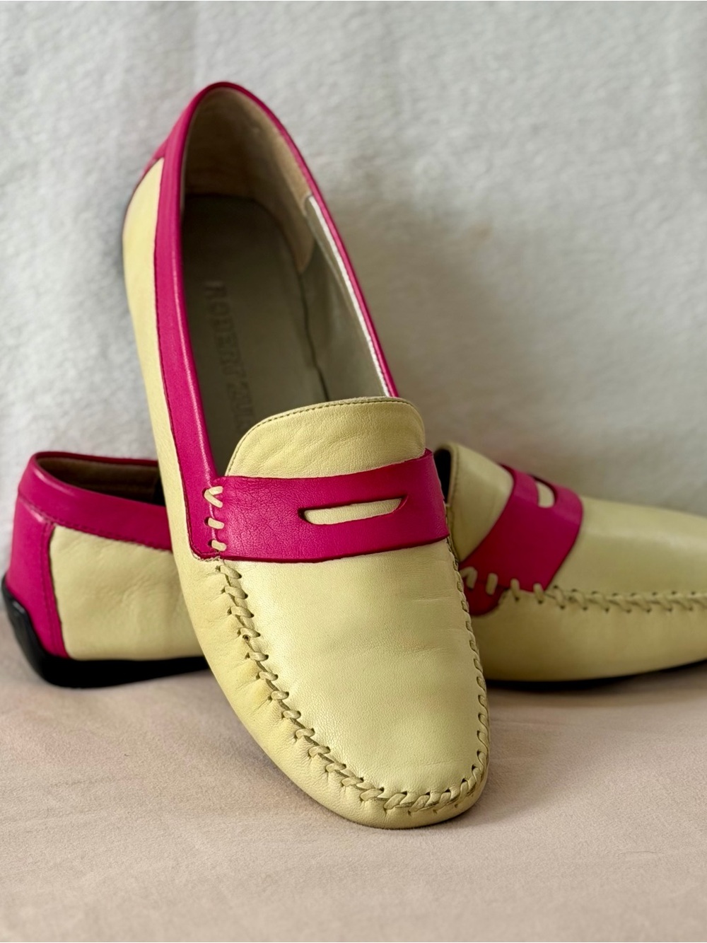 Robert Zur Women's Driving Penny Loafers Kiwi Pink Yellow Size 9.5 AA Narrow
